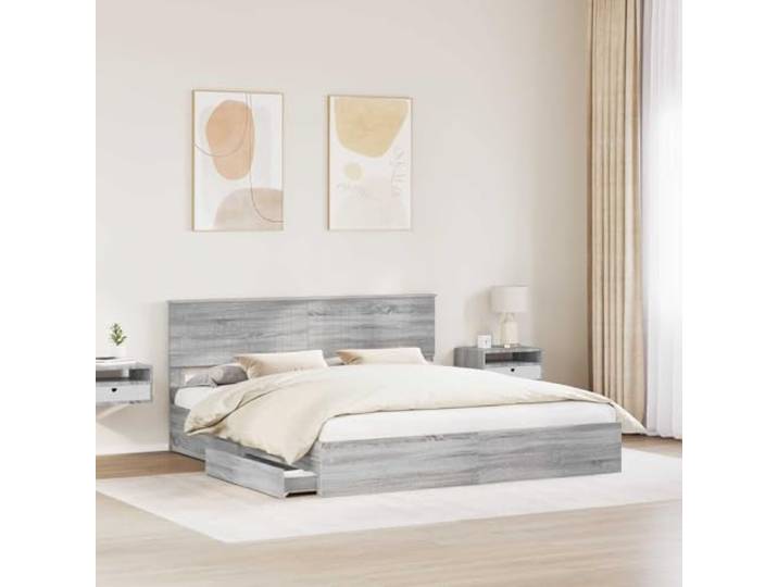 KTHLBRH Boxspringbett Grau Sonoma 180 x 200 cm Technisches Holz, integrierte Schubladen, Latten im Lieferumfang enthalten, einfache Montage