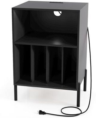 Costway Record Player Stand with Record Storage Shelf and Charging Station-Black