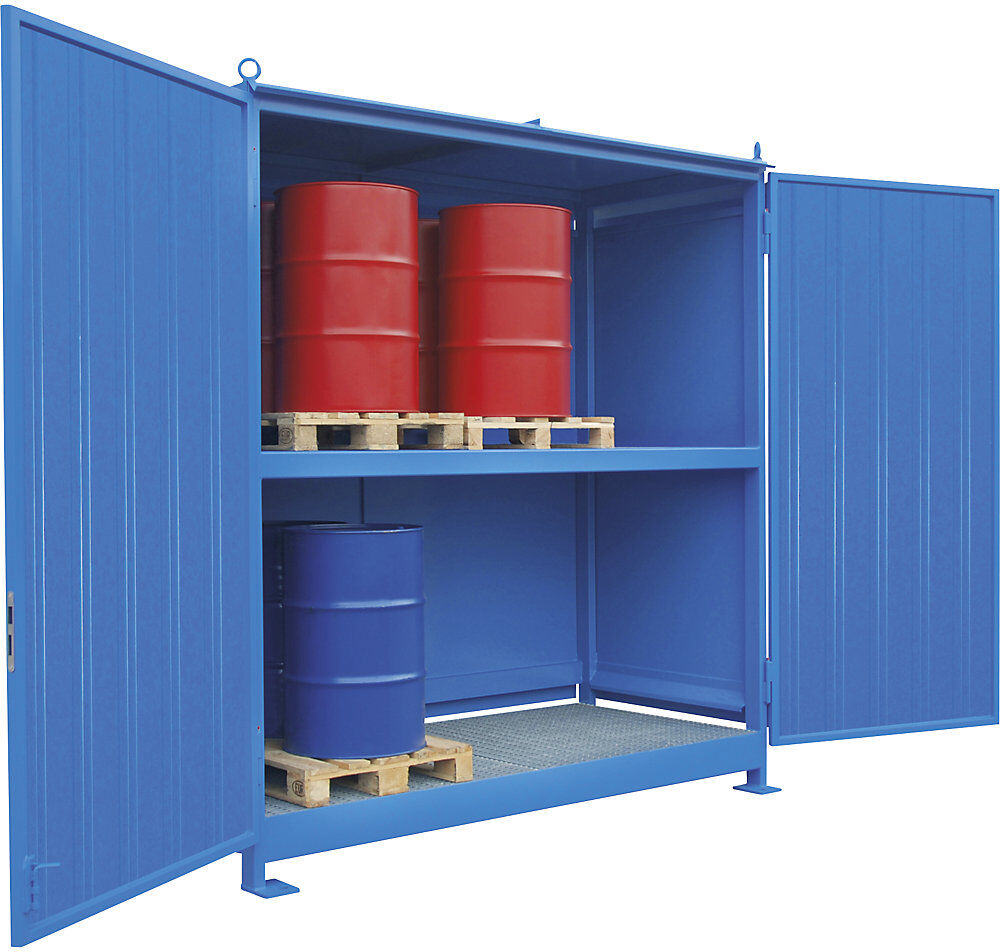 Gefahrstoff-Regalcontainer, Kapazität 16 x 200-l-Fässer, blau eurokraft pro