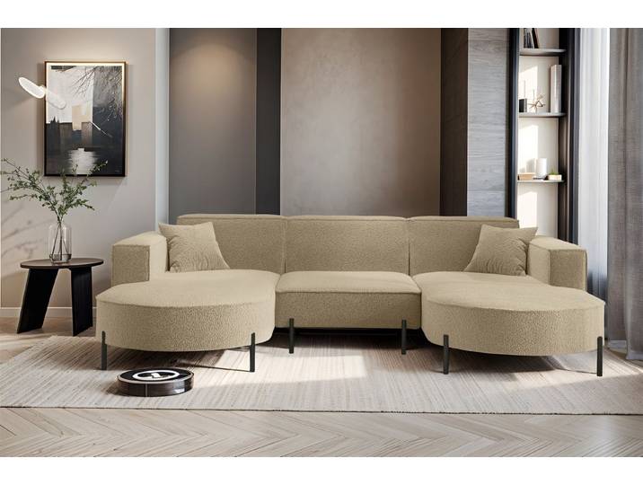 Fun Möbel Wohnlandschaft Sofa U-Form VALENCIA in Stoff, Für Saugroboter geeignet