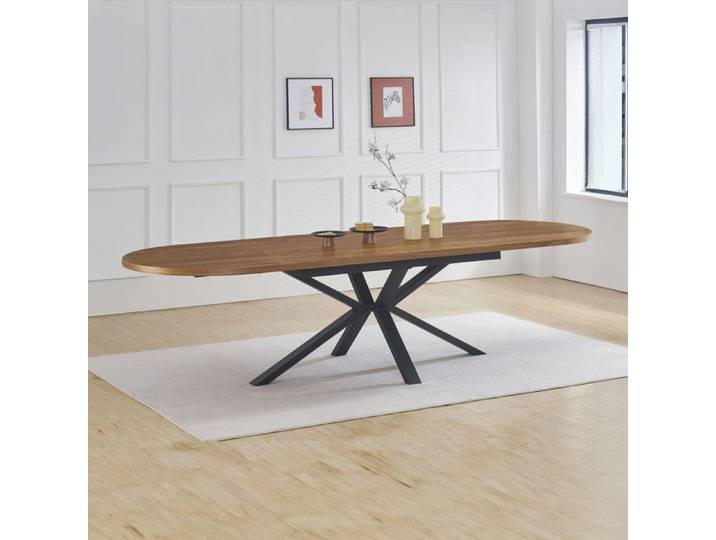 Table à manger ovale extensible 180-300 cm décor chêne brun - VENTER