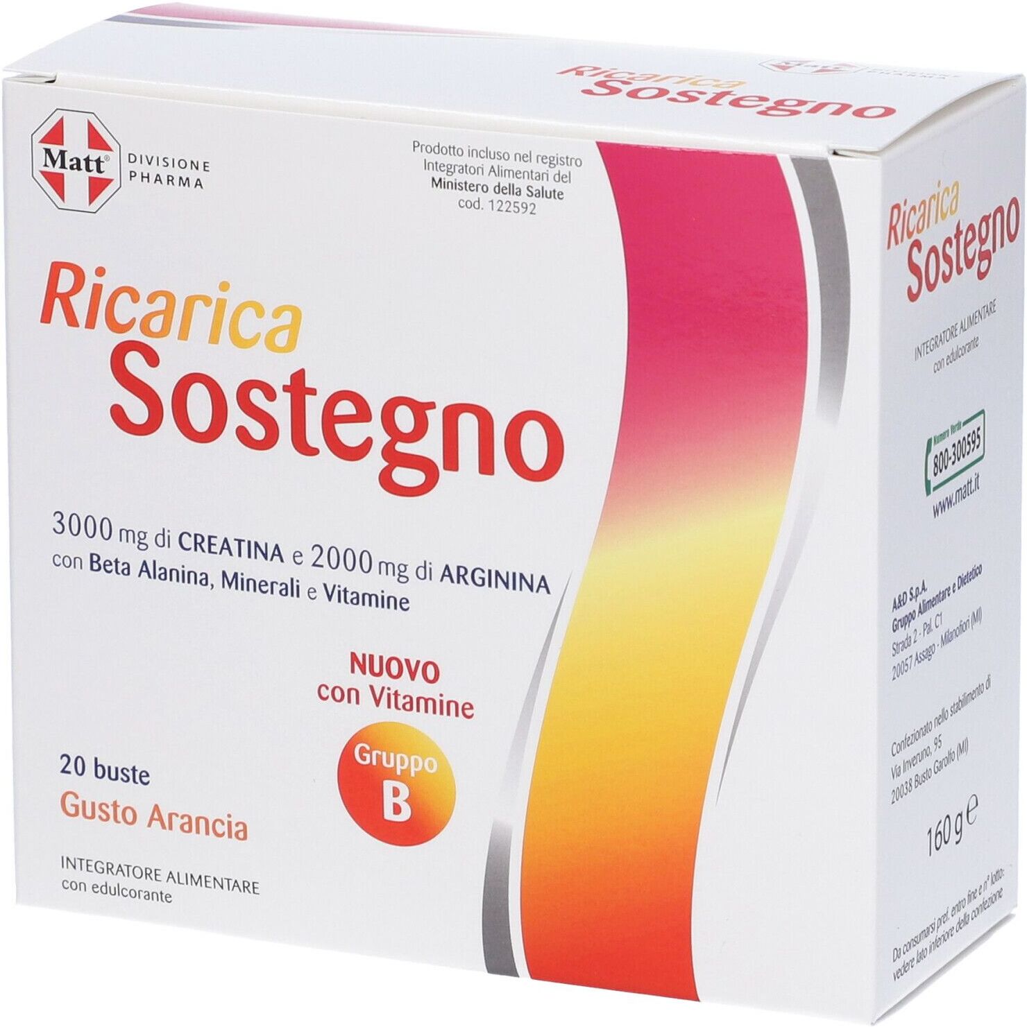 A&D SpA Gruppo Alimentare Diet Matt Pharma, Ricarica Sostegno, 20 Buste