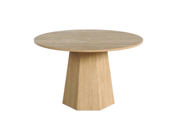 Modfu Esstisch aus MDF 120x120 cm Eichefarben rund für 4-6 Personen im skandinavischen Stil, 120x75x120 cm, Esszimmer, Esstische