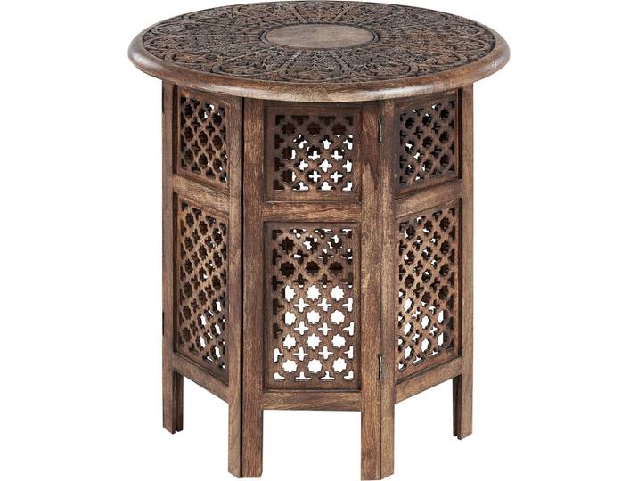 BELIANI Beistelltisch Dunkelbraun Mango Holz ⌀ 53 cm Rund mit Säulenfuß Geschnitzt Rustikal Retro Wohnzimmer Diele Flur Schlafzimmer Esszimmer