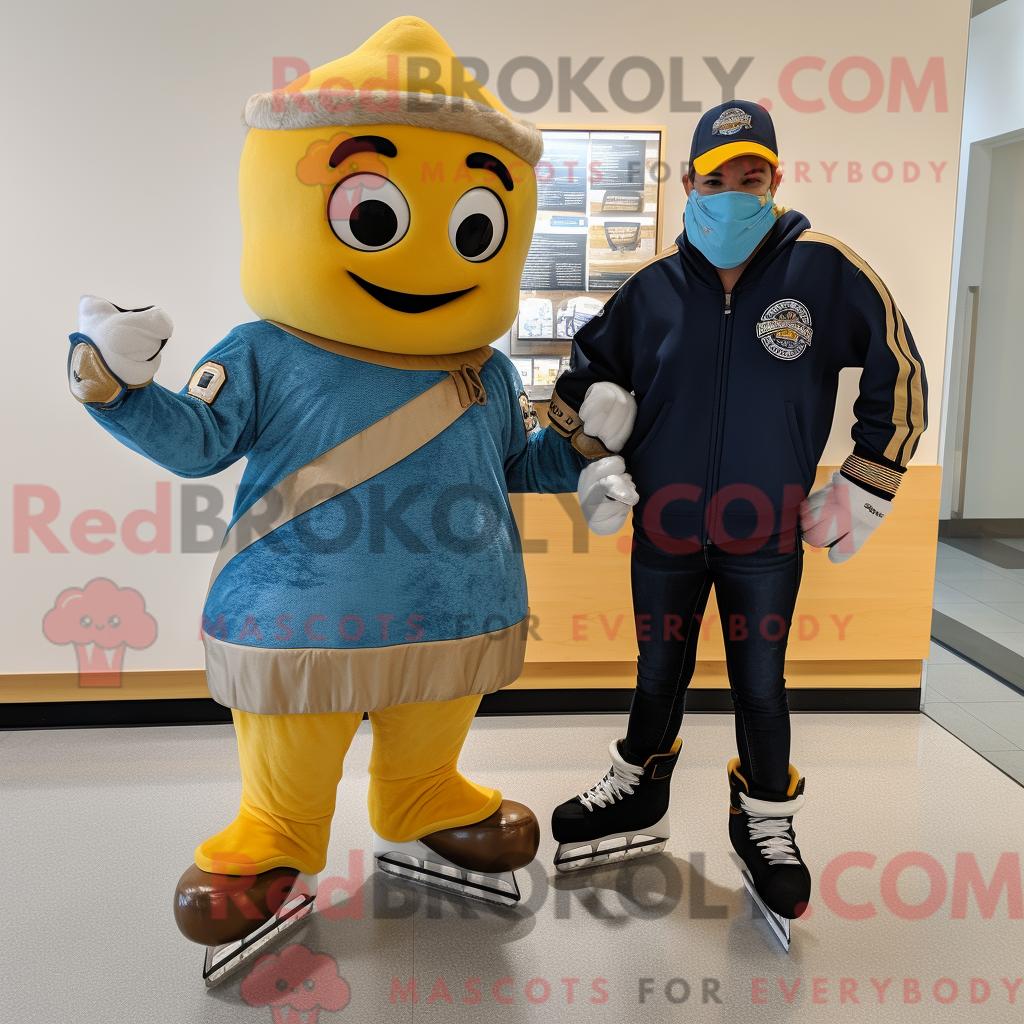 Maskottchen-Kostüm REDBROKOLY Goldenes Paar Schlittschuhe mit Boyfriendjeans und Schalkragen