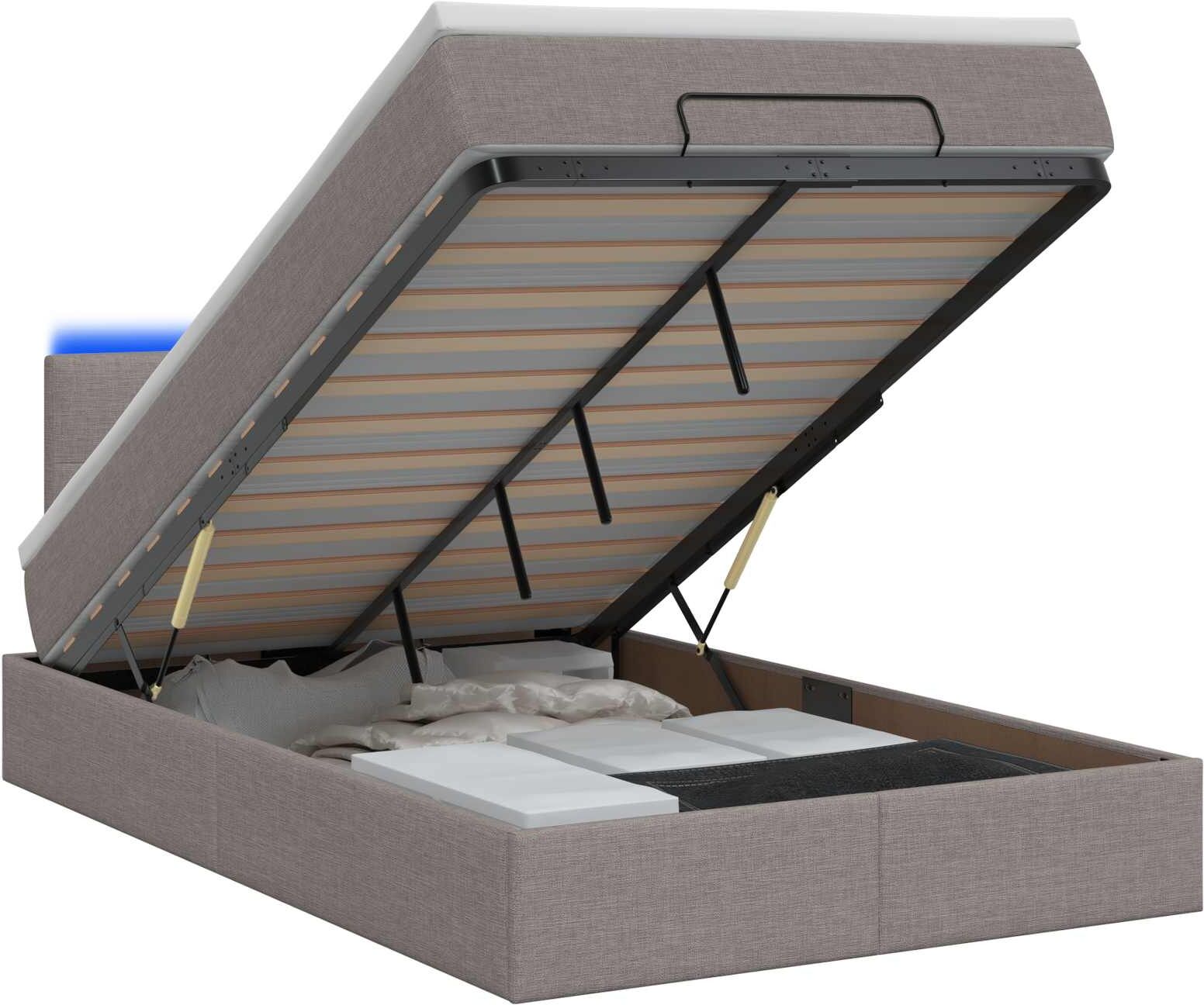 vidaXL Lit coffre avec matelas et LED Taupe 120 x 190 cm Tissu