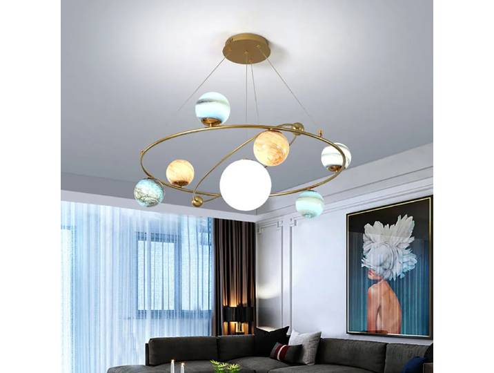 Nordique planète lustre plafond Simple salon pendentif LED lumières créative lune lampe terre chambre d'enfants suspension