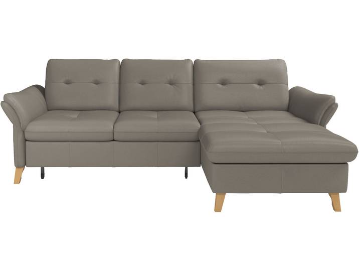 Ecksofa, Naturleder, Grau Delphine 268×176 cm, Sitztiefenverstellung, Handgefertigt, sit&more
