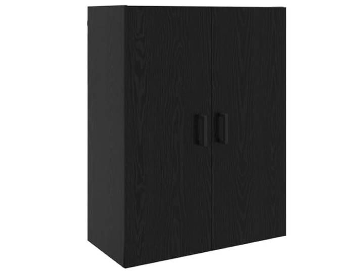 GHVBNMF Wandschrank Schwarz Eichen-Optik 69,5 x 34 x 90 cm Platzsparende Hängeaufbewahrung für Wohnzimmer und Büros mit 2 Türen und robusten Holzregalen.