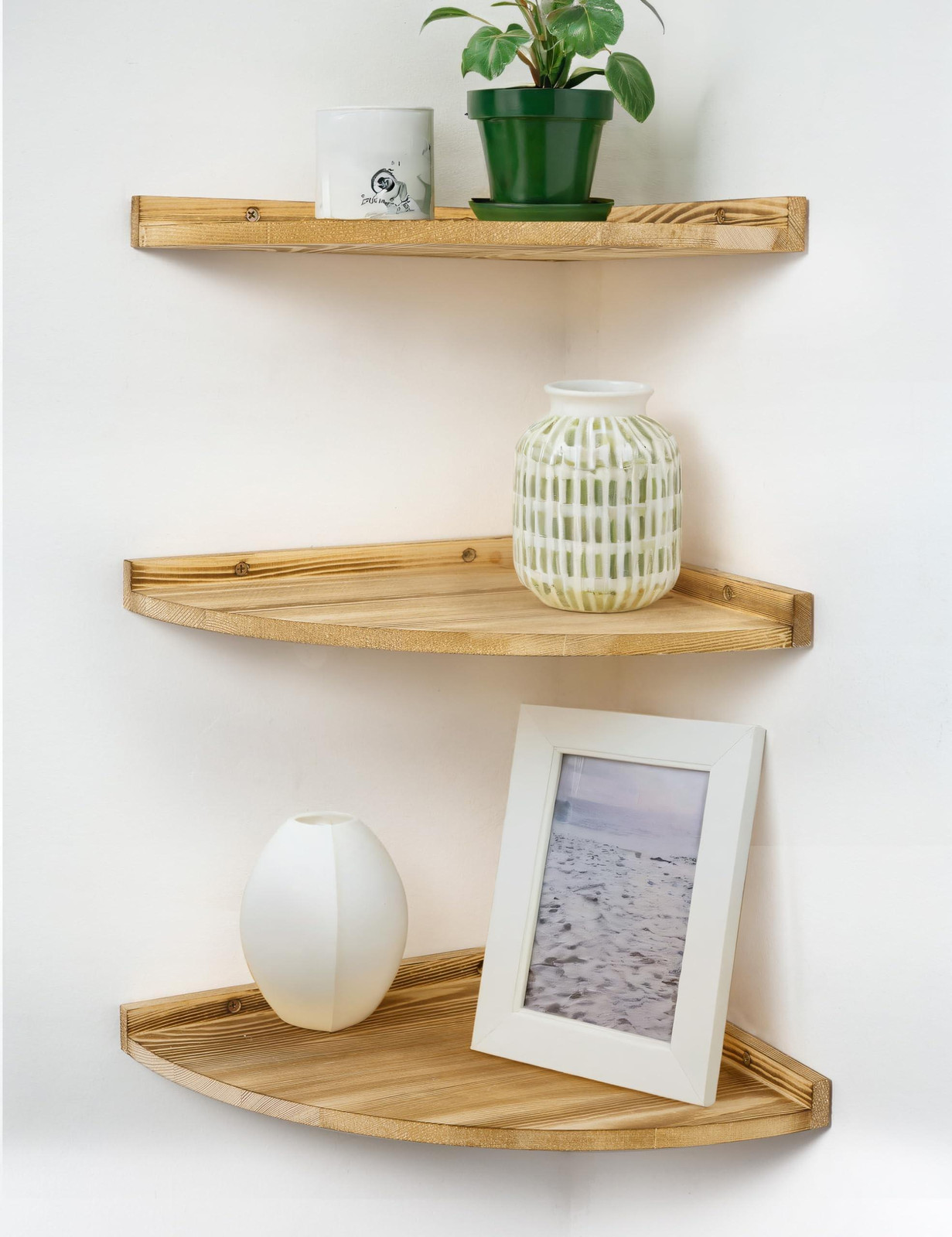 Merkloos Houten hoekrek voor wandmontage
