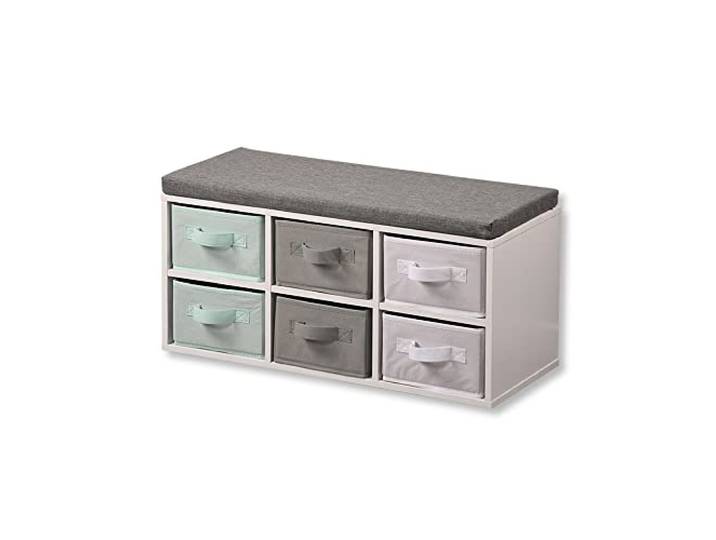 KESPER Kinder-Sitzbank, 6 Textilboxen, Sitzkissen, Weiß 1772913