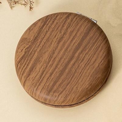 Uplift Picks Vintage Wood Grain Compact Mirror Folding Portable Travel Makeup Mirror dark Brown