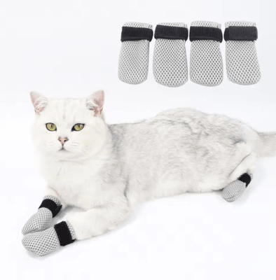 Inspire Picks Anti Scratch Cat Socks Soft Breathable Pet Booties With Secure Velcro Straps gray s