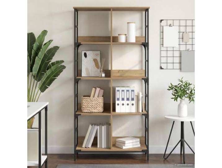 Standregal mit 4 Ebenen, 78,5 x 33 x 153 cm, Metallbeine, Artisan-Eiche Vielseitig einsetzbar, stabiler Stand, warme Optik, flexible Raumgestaltung, einfache Reinigung