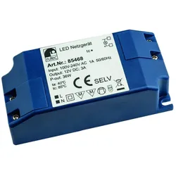 Rutec LED Netzgerät, 12V, 36W, IP20, 100-240V AC, Schraubanschluss, statisch RU-85468