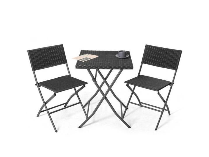Ensemble de Bistrot de Patio 3 Pièces Noir Avestar Rotin PP Pliable