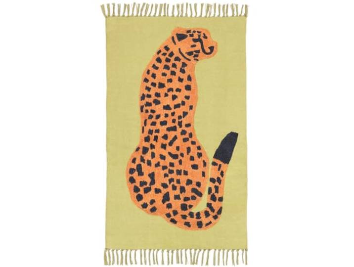 RugVista Lenny Leopard Kinderteppich, 90 x 150 cm, Hell Grün/Orange Moderne, Rechteckig, Mittlerer Stapel, Nur chemische Reinigung, Ohne gefährliche Chemikalien, Kinderzimmer
