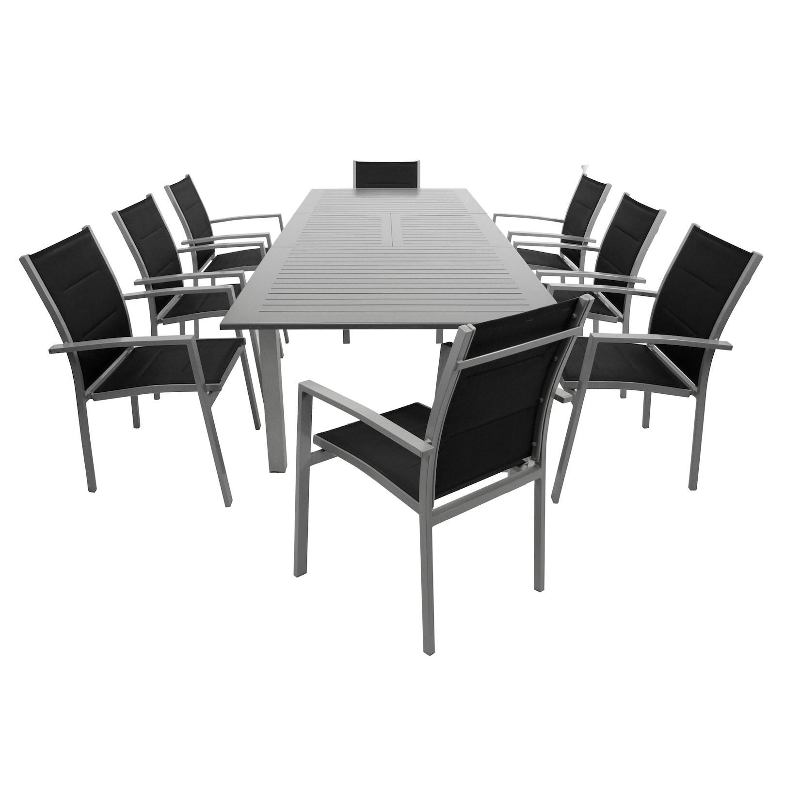 Garnitur BAJAZZO 9-teilig, Aluminium silbergrau + Kunstgewebe schwarz