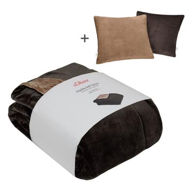 Wohndecke S.OLIVER "Doublesoft, Kuscheldecke, Deal, Kissen geschenkt", braun (braun, beige), B:150cm L:200cm, Polyester, Wohndecken, Wohndecke, Kuscheldecke 150x200 cm, GRATIS-Zugabe:2x Kissenhülle (Reißverschluss)