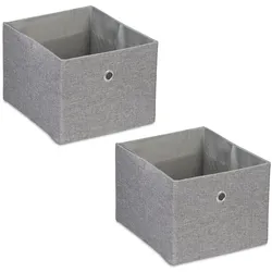 Relaxdays Aufbewahrungsbox, kleine Ordnungsbox aus Stoff, 2er-Set, HBT: 16 x 20,5 x 25 cm, faltbarer Regalkorb, Grau