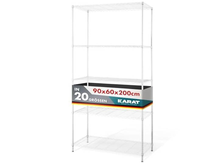 KARAT Metallregal dekoratives & Robustes Lagerregal, Kellerregal für Bad, Küche, Büro, Wohn- und Außenräume (90x60x200-weiß-rocky: ⌀19mm)