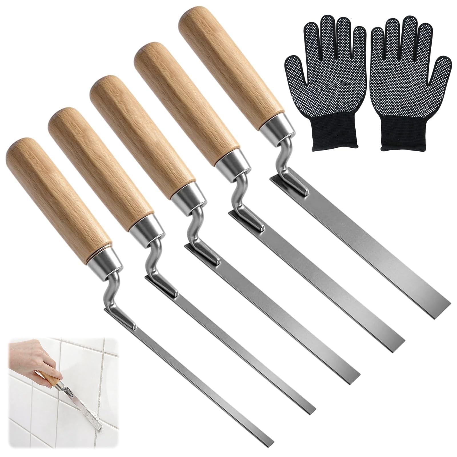 Set van 5 voegentroffels met houten handvat
