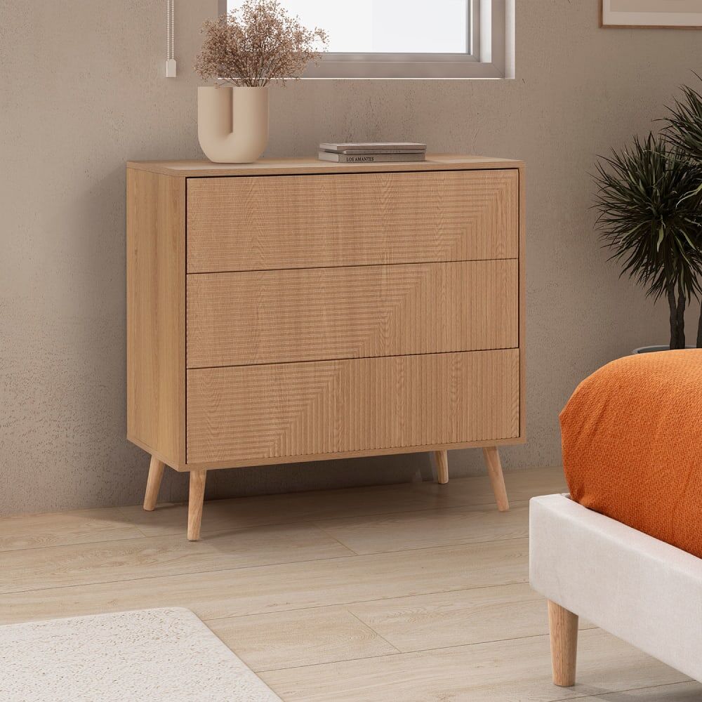 HOMN Commode 3 tiroirs effect Chêne Marron 80x80x40cm