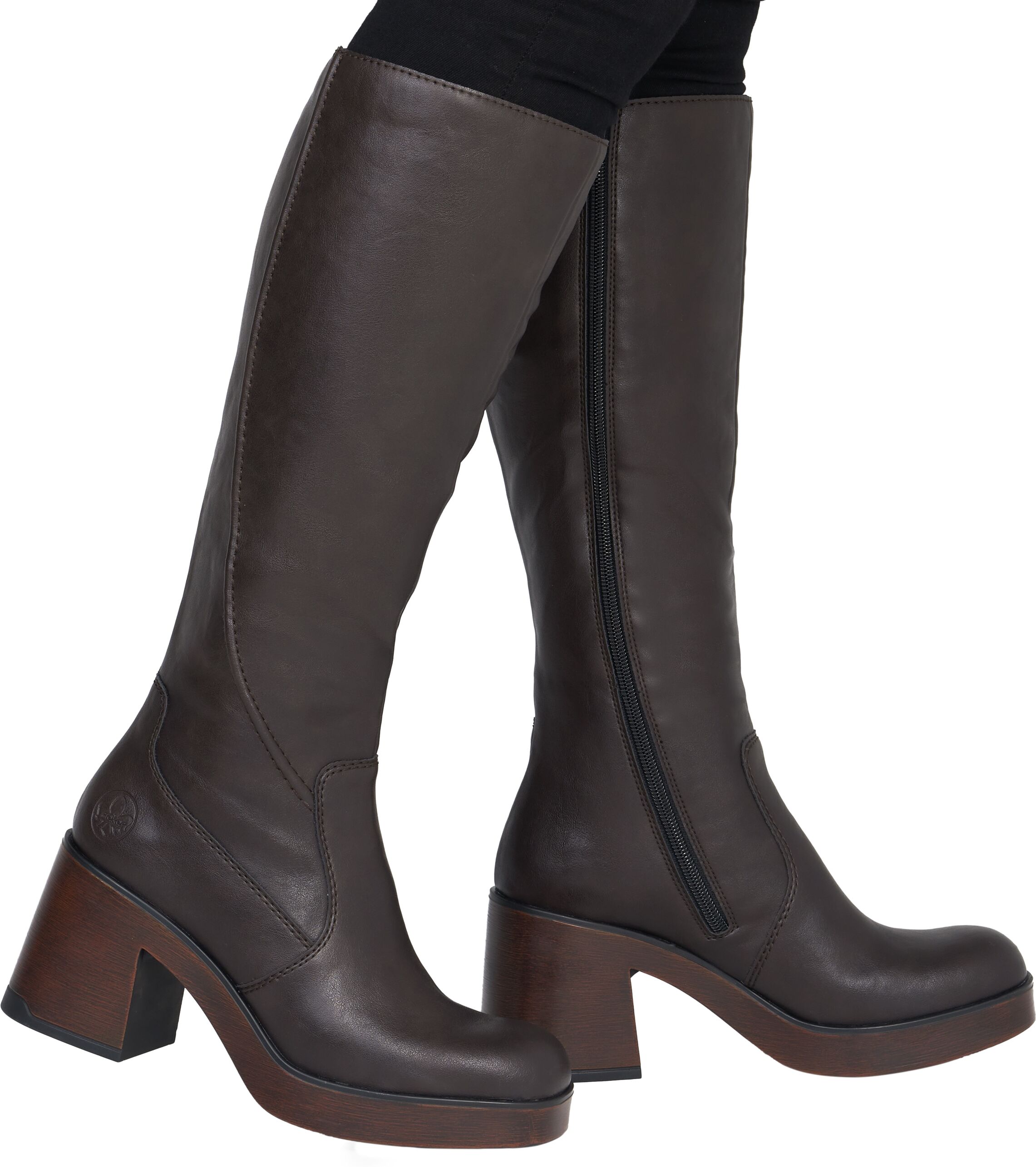 Stiefel RIEKER, Damen, Gr. 41, Normalschaft, braun, Lederimitat, unifarben, Schuhe Stiefel, Langschaftstiefel mit weicher Innensohle, Blockabsatz