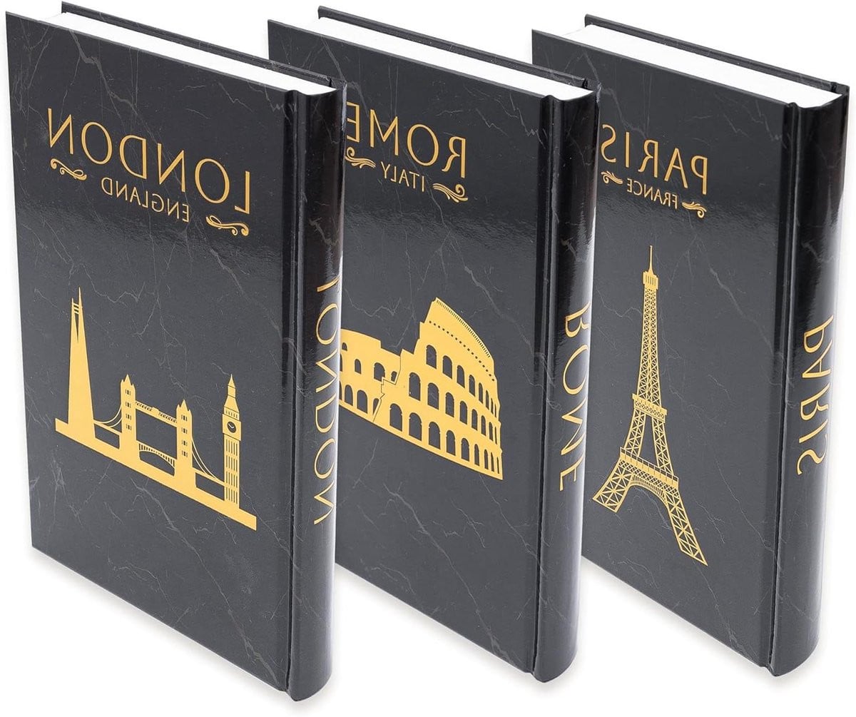 Set van 3 decoratieve nepboken met gouden foliedetails in zwart