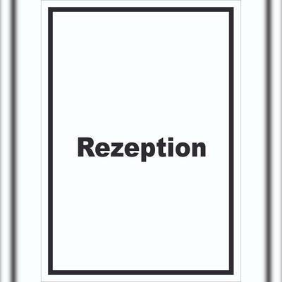 HB-Druck Rezeption Schild mit Text Anmeldung Eingang hochkant A4 Rückseite selbstklebend