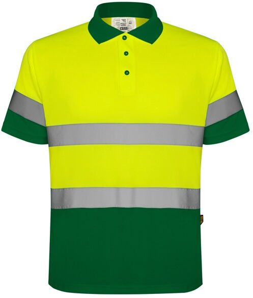 Polo haute visibilité personnalisé en polyester Polaris XXXL VERT JARDIN/JAUNE FLUO