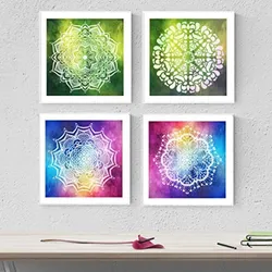 POSTER Set mit 4 Mandalas Motivation 20x20cm Schwarzer Rahmen