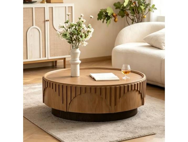 Runder Couchtisch aus Massivholz im amerikanischen Retro-Luxus-Stil Stabiler Dekor-Beistelltisch für luxuriöse Wohnzimmer, kleine gehobene Wohnungen(30.3 x 13.6 in)