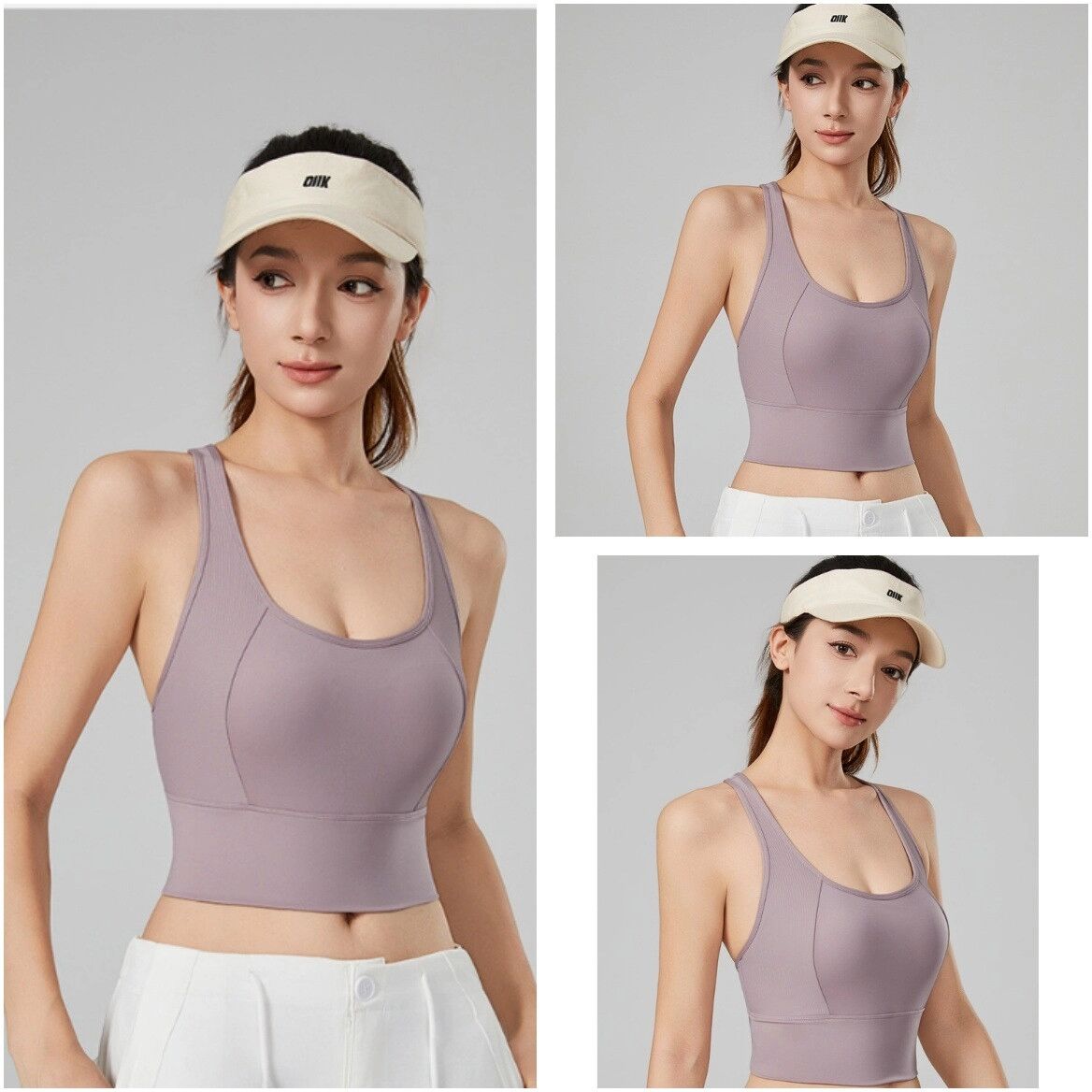 INF Hochintensive, schnell trocknende Nylon-Sportweste mit integriertem Cup – Unterstützendes Top für Laufen, Yoga und Fitness L Lila+Grau