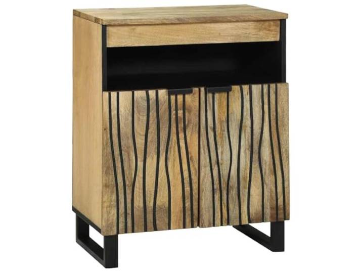 HEFZGDB Sideboard aus massivem Mangoholz mit Regalen und Türen - Robustes rustikales Sideboard mit texturierter Oberfläche aus Massivholz