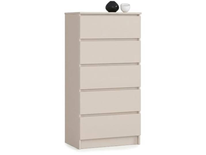 AKORD Kommode K60 mit 5 Schubladen für das Wohnzimmer Schlafzimmer Schrank Büro Arbeitszimmer Modernes Funktionales Design B60 x H121 x T40 cm, Gewicht 39kg Kaschmir