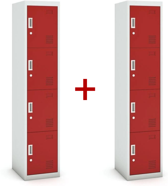 B2B Partner Metallspind S3 1+1 GRATIS, 4 Abteile, zerlegt, Zylinderschloss, grau/rot