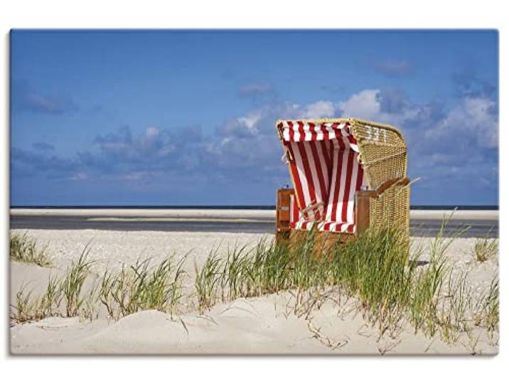 ARTLAND Wanddeko Leinwand Bilder Wandbild Maritime Deko Sommer Meer Nordsee Strand Gräser Strandkorb Amrum T2LQ