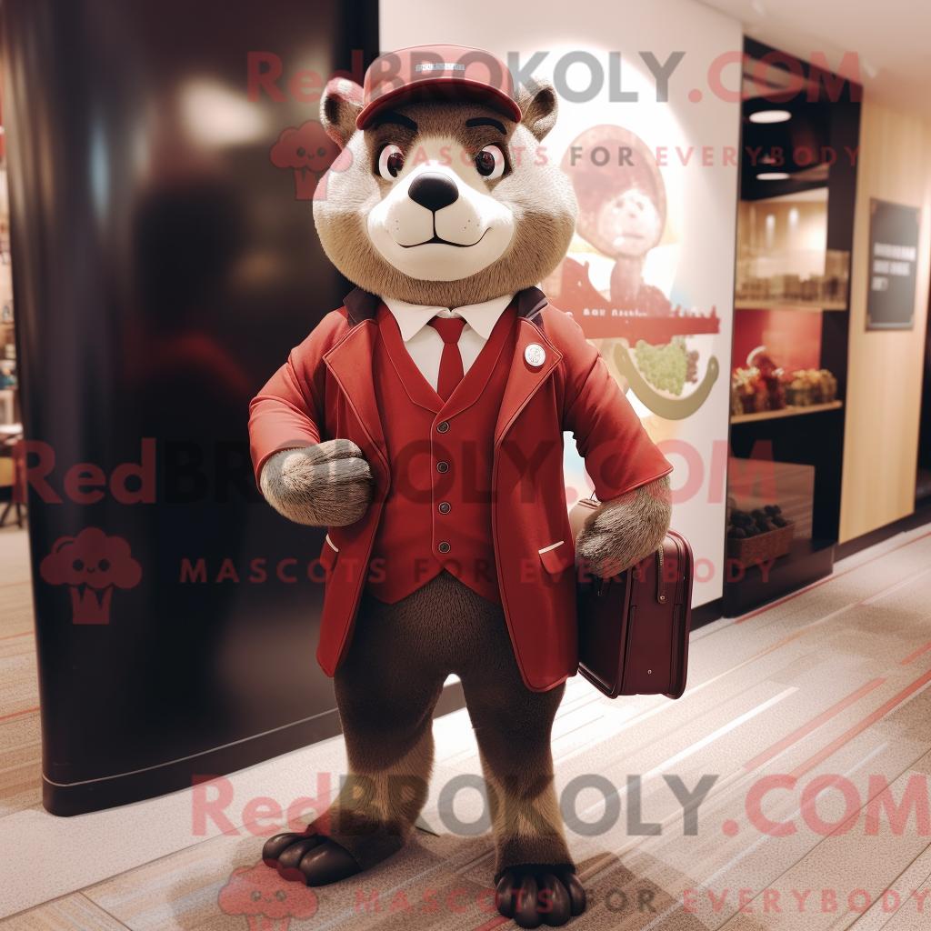 Maskottchen REDBROKOLY eines kastanienbraunen Dachses mit Blazer und Aktentasche