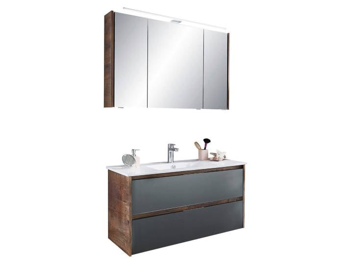 Sadena Badezimmer Landau, Grau, Eichefarben, 2 Schublade(n) Schubladen, 105.5 cm, Made in Germany, hängend, Badezimmer, Badmöbelsets & Badmöbelserien, Badmöbel-Sets