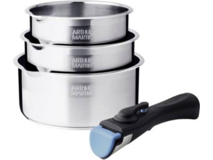 Arthur Martin - Batterie De Cuisine De 3 Casseroles 16-18-20 Cm + Poignée