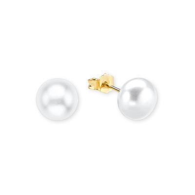 Perlenohrringe AMOR "2013434", gold (gelbgoldfarben, weiß), Ohrringe, Damen, 8mm, Gelbgold 375 Perlen, Gelbgold 375, Perlen, mit Süßwasserzuchtperle