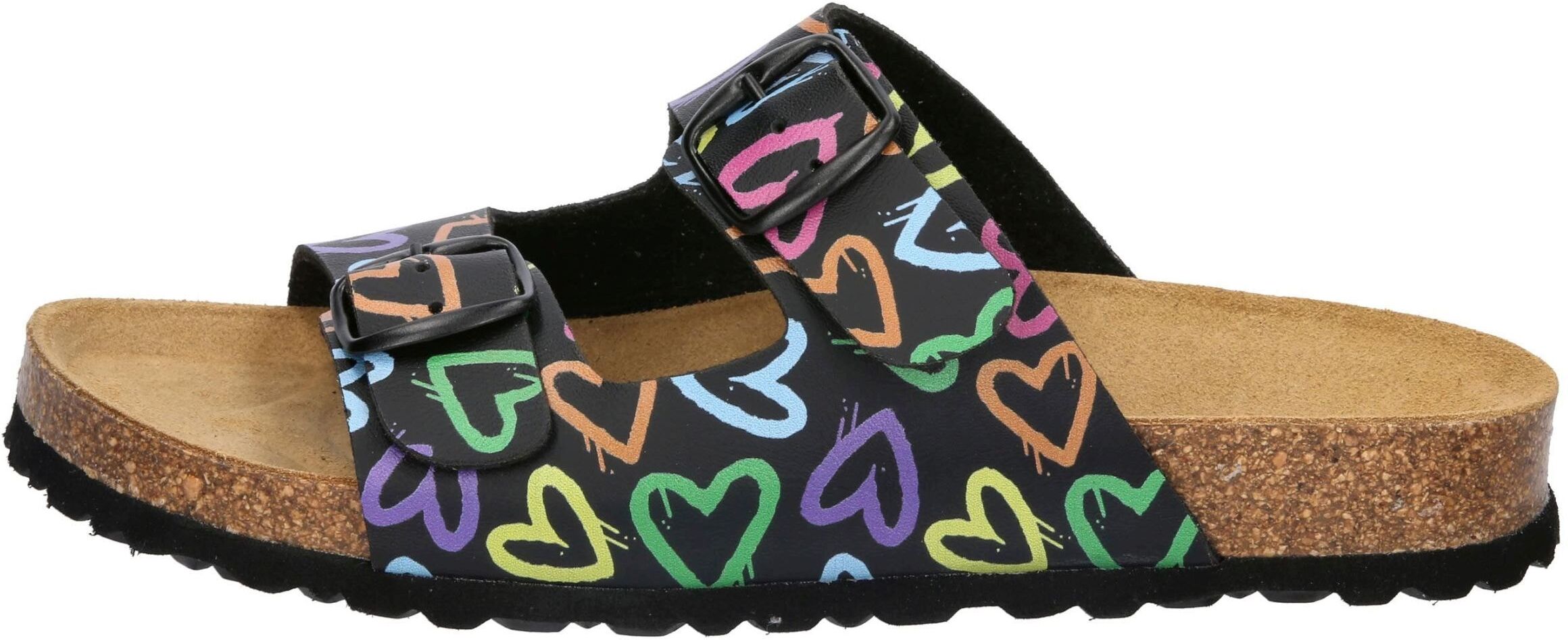 Pantoffel LICO "Pantolette Bioline Heart", Damen, Gr. 41, schwarz, Synthetik, Schuhe Pantoffel
