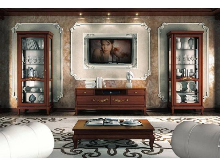 Xlmoebel Vitrine rtv Wohnzimmermöbel im modernen Holzdesign mit TV-Schrank und Vitrine (Set 3tlg. Wohnzimmer (Vitrine + RTV + Vitrine) Hergestellt in Italy