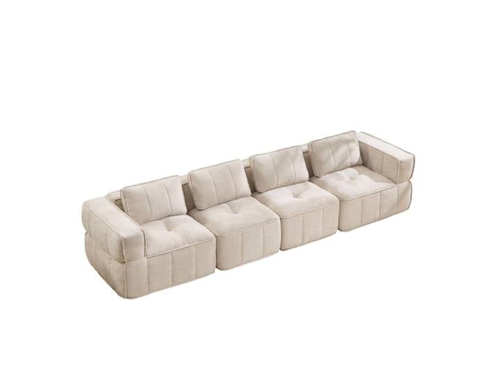 Grand canapé modulaire 4 places en mousse hd 32d, beige