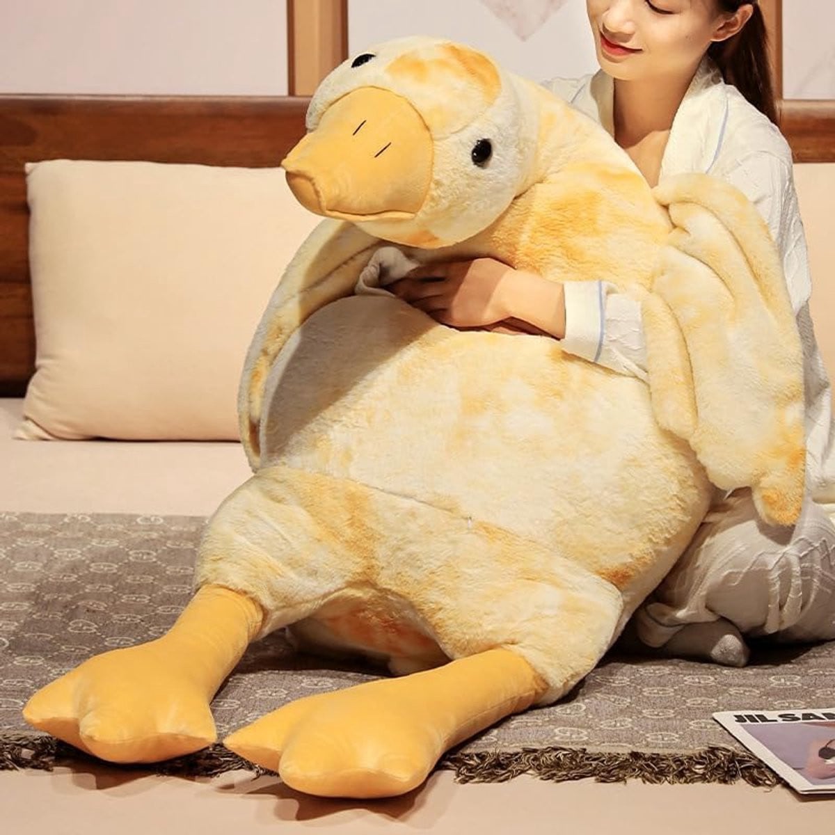 Grote eend knuffelpop van pluche, grijs, 130 cm