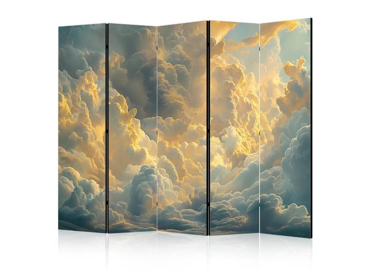 Muralo Paravent Akustik 5-tlg 225x172 cm Himmel Voller Wolken, Gelb, Holz, Galaxis, Rechteckig, 225x172x3 cm, Wohnzimmer, Raumteiler, Paravents