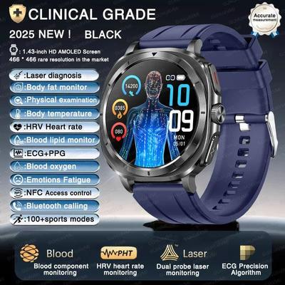 2025 Laser Diagnostic Smartwatch | ECG+PPG Body Analysis System | Executive Uric Acid & Metabolic Wellness Tracker blue