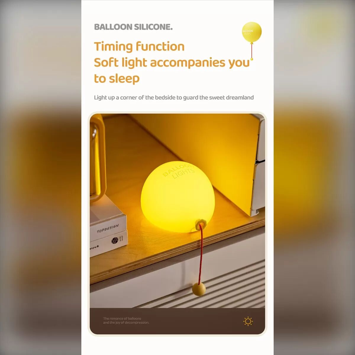INF Ballon-Nachtlicht - Weiche Silikon-Quetschlampe, Aufladbare Ambient-Lampe, Niedriges Gelbes Bett- und