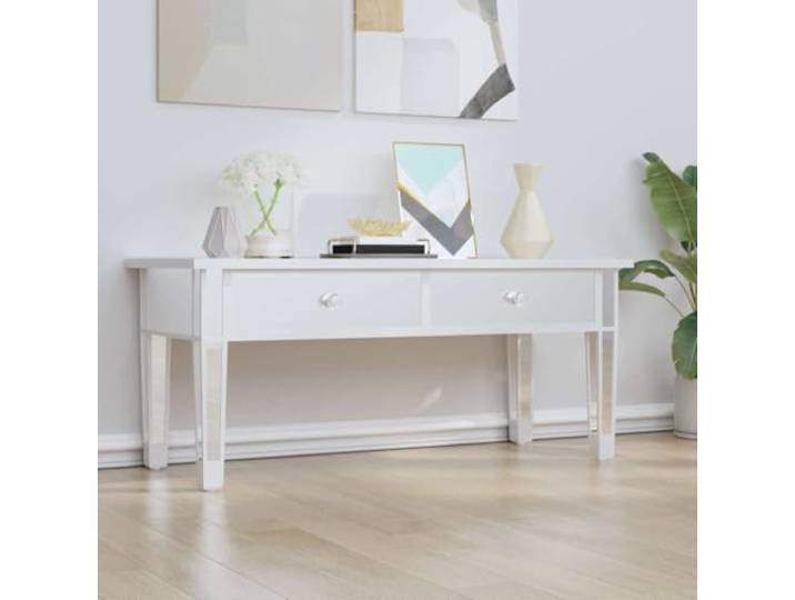 HEFZGDB Spiegel-Couchtisch 106x45x45 cm aus Holzwerkstoff und Glas mit 2 Schubladen und Kunstkristall-Knöpfen für Elegantes Wohnzimmer Interior Design